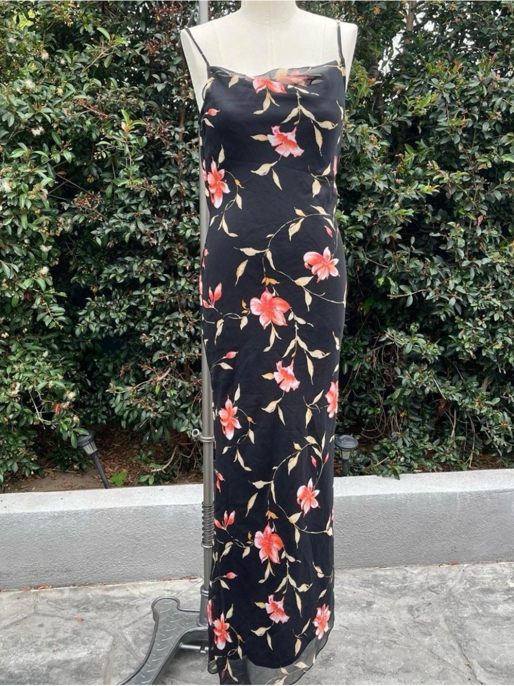 Black Floral Slip Dress with Pink Blossoms